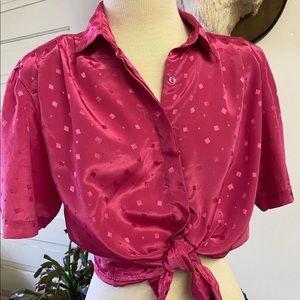 Vintage 80’s Pink Satin Button Up Blouse